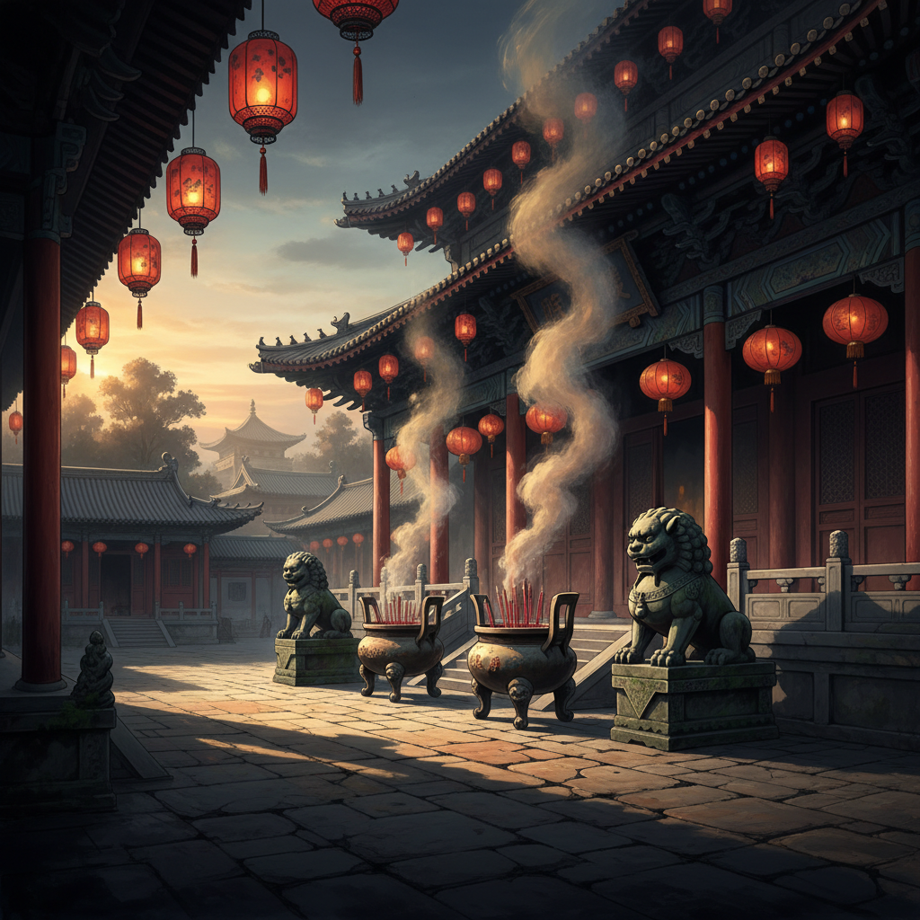 Buddhist monk in contemplative meditation at a traditional temple